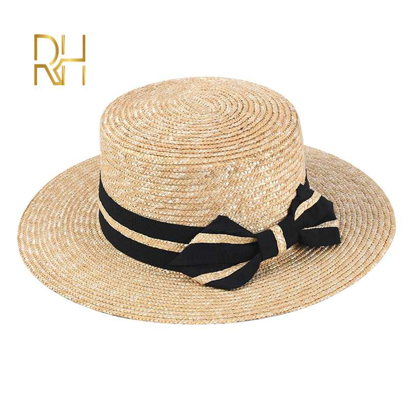 

rh straw panama visor cap good quality wheat women wide brim fedora sun hat with bowknot, Blue;gray