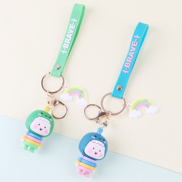 

cute cartoon doll keychain personality rainbow dinosaur keyring couple women handbags keyfob ornaments, Silver