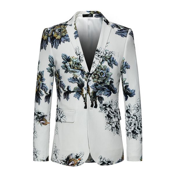 

fashion city business men's floral print high-end large size slim blazer design brand spring flower suit plus size m-6xl, White;black