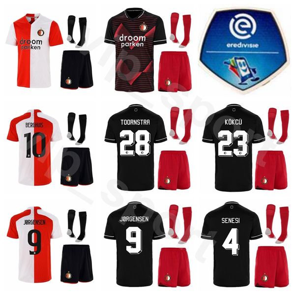 

kids feyenoord soccer youth berghuis jersey socks set toornstra sinisterra jorgensen kokcu narsingh senesi persie fer football shirt kits, Black