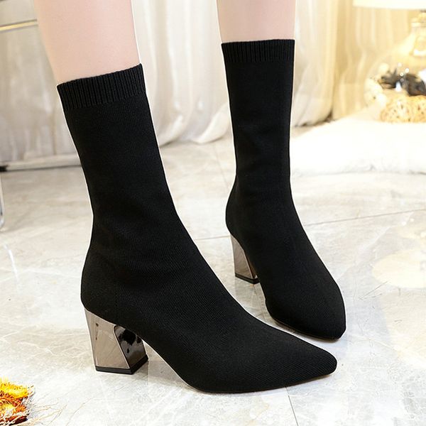 

size 35-55 nice brand mid calf boots women autumn ins popular platform shoes woman highheels ladies career dress boot, Black