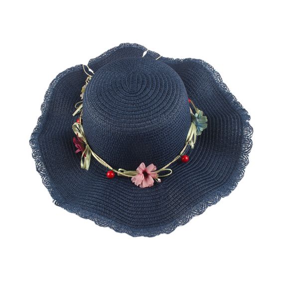 

straw sunscreen sunshade wreath hat beach bowknot straw hat seaside sun, Blue;gray