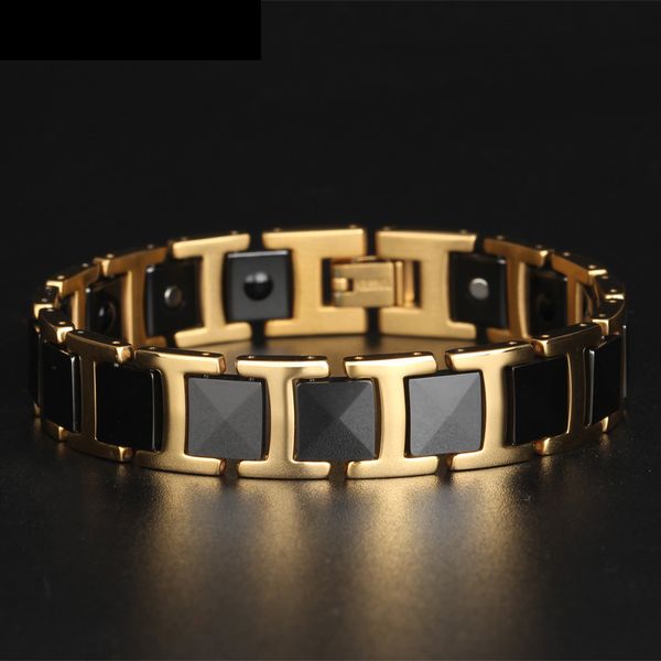 

healing magnetic bracelet men/woman 316l titanium 3 health care elements(magnetic,fir,germanium) gold bracelet hand chain, Black