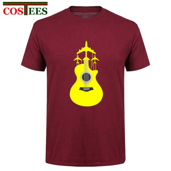 

2018 summer fashion style creative collaboration planes and guitar men t shirt cotton rock music mens t-shirt custom tees