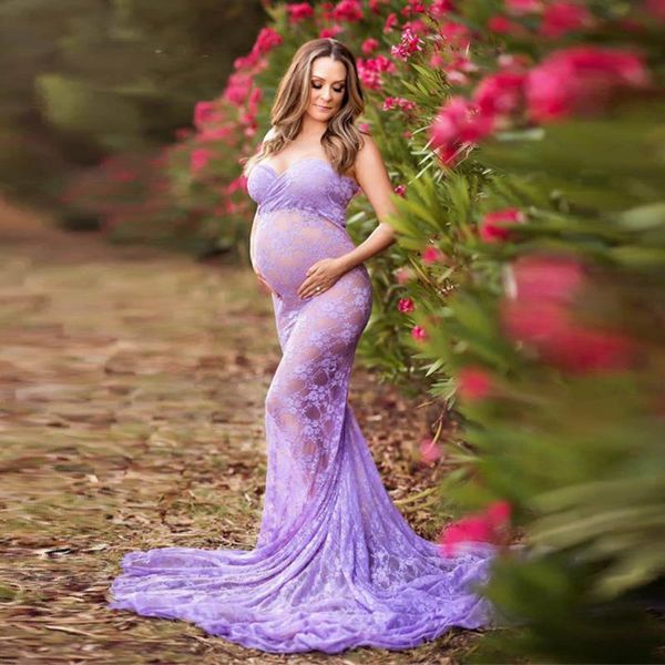 Gravidez Lace Maternidade Vestidos Fotografia Props longo Fancy Dress Shoulderless Maxi Vestido Para Gestantes sessões de fotos