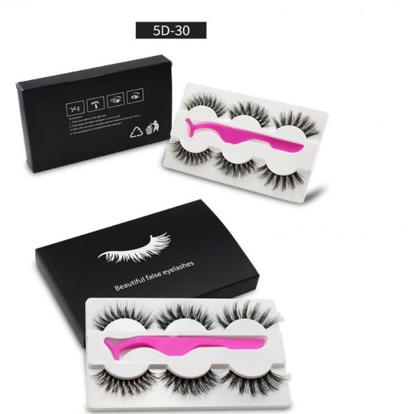 

false eyelashes 5d mink hair 3 pairs/set mixed styles with 1pc tweezer fluffy wsipy long eye extension soft fake