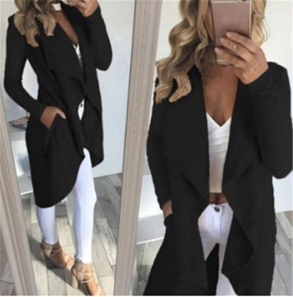 

spring solid color long sleeve designer coats casual women clothing fashion irregularity lapel neck trench coats, Tan;black