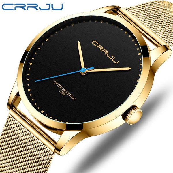 

crrju casual mens watches brand sports quartz watch men stainless steel mesh belt waterproof wristwatch relojes, Slivery;brown