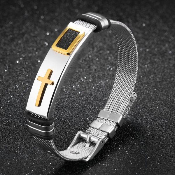 

casual/sporty steel net belt bracelets between gold cross titanium steel cool adjustable men metal bracelet bangle, Black