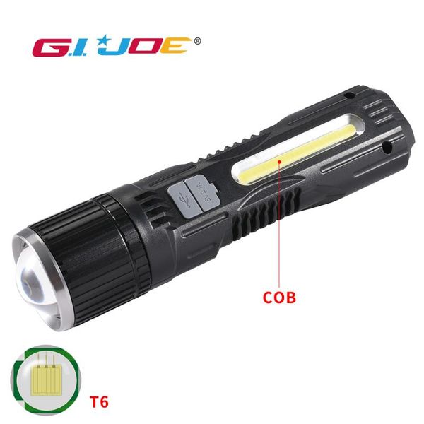 

powerful led usb rechargeable flashlights zoomable torch cob 5 modes power bank built-in battery waterproof camping
