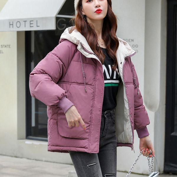 

zoki winter thick coat cotton padded down jacket fashion hooded plus size warm parkas casual solid loose bf female outwear 2020, Black
