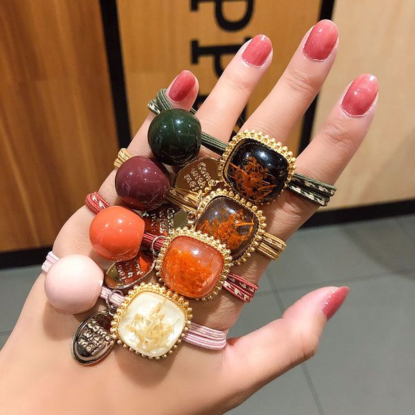 

fashion new geometric square beaded hair rope temperament elastic hair bands hair accessories for women ponytail holders scrunchie wholesale, Pink