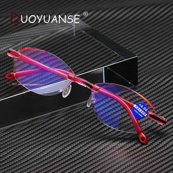 

duoyuanse blue light reading glasses rimless presbyopic glasses memory frameless hyperopia prescription fashion eyeglasses +2.0, White;black