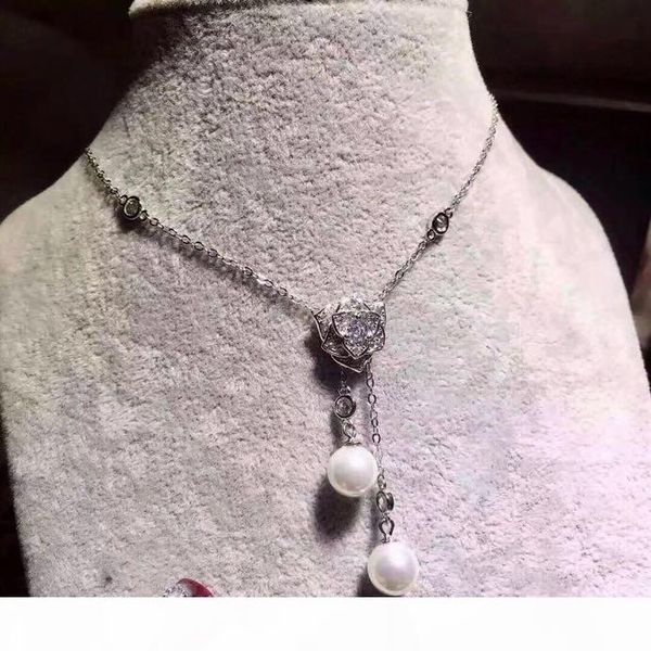 

luxury s925 sterling silver full zircon rose flower double pearl charm pendant short chain necklace for women jewelry