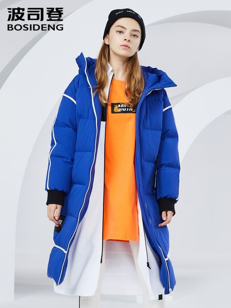 

bosideng winter sports trend down jacket women's medium length warm thick coat b80142124, Black;white