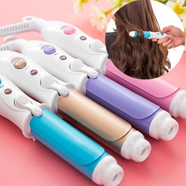 

cartoon portable mini curling iron tongs magic hair curler roller ceramic hair curler wand diy wave care styling tools, Black