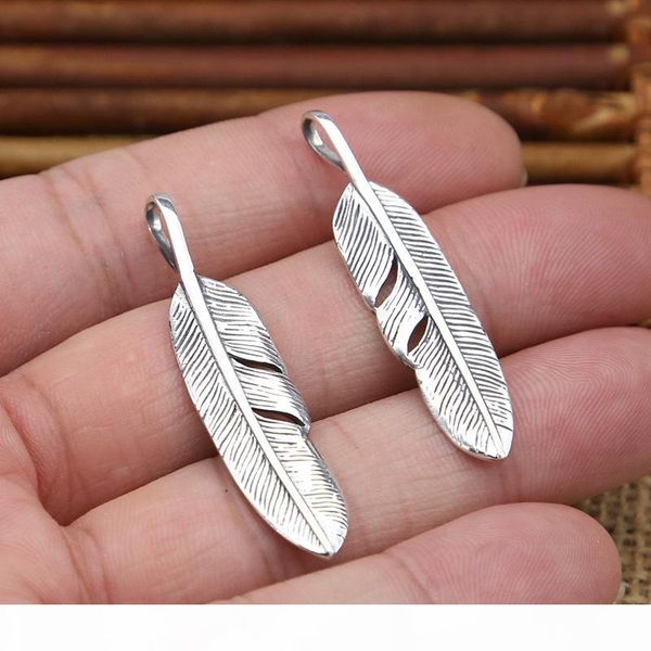 

personalized 925 sterling silver vintage jewelry japanese antique silver hand-made designer simple feather necklace pendants men women