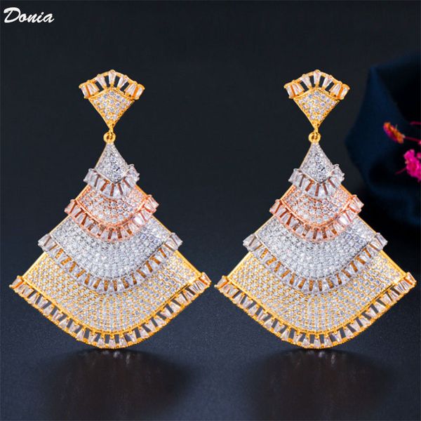 

Donia jewelry fashion Europe America Middle East luxury tricolor copper micro inlaid Zircon Earrings fan-shaped Earrings Gift