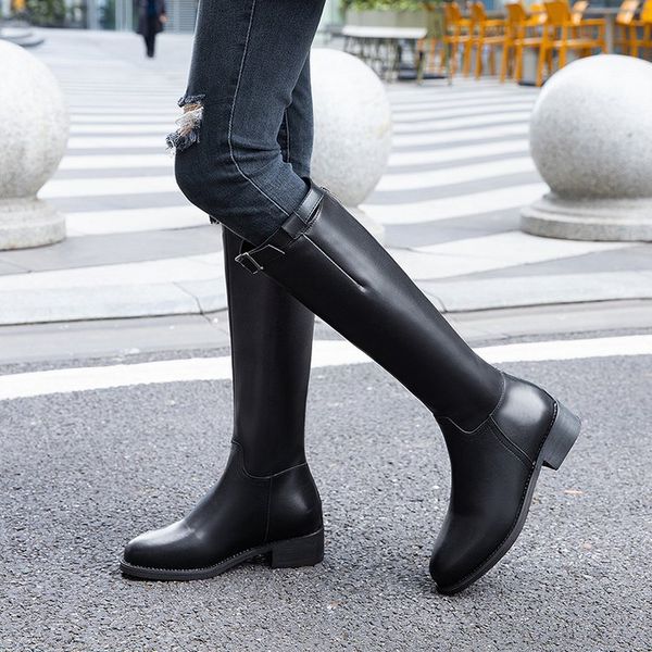 

boots autumn and winter net celebrity women's single thick heel high tube knight, Black