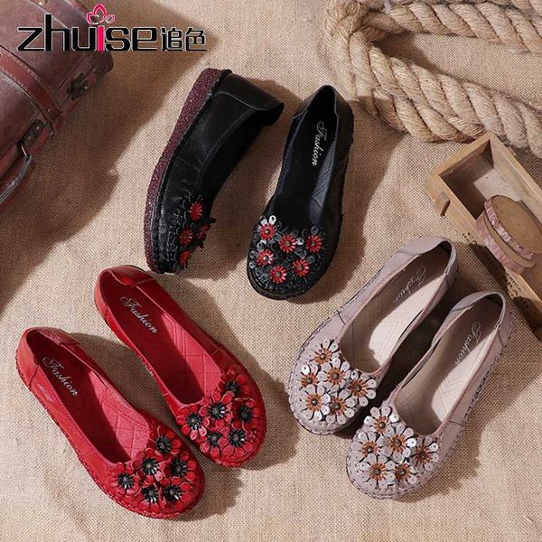 

autumn new mother shoes genuine leather women's shoes tendon soft-soled flat pumps women's single, Black