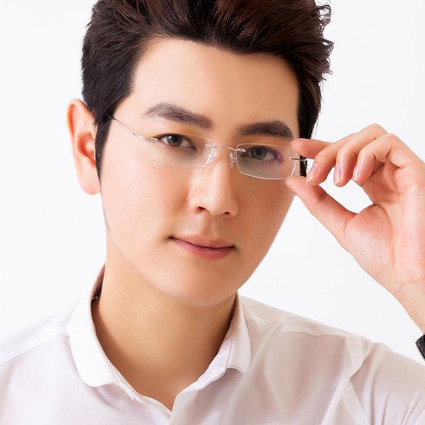 

rimless glasses frame titanium myopia radiation frame trimming flat glasses shipping business men and women, Black