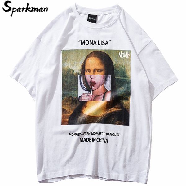 

summer 2020 hip hop t shirt streetwear men funny mona lisa t-shirt cotton fashion harajuku tshirt short sleeve tees hipster, White;black