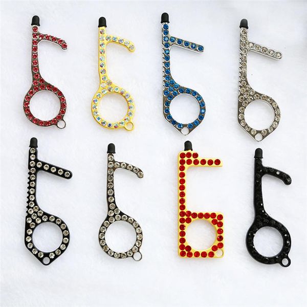 

key chain lady key ring rhinestone contactless safety door opener protection no touch brass opener kits keychain, Silver