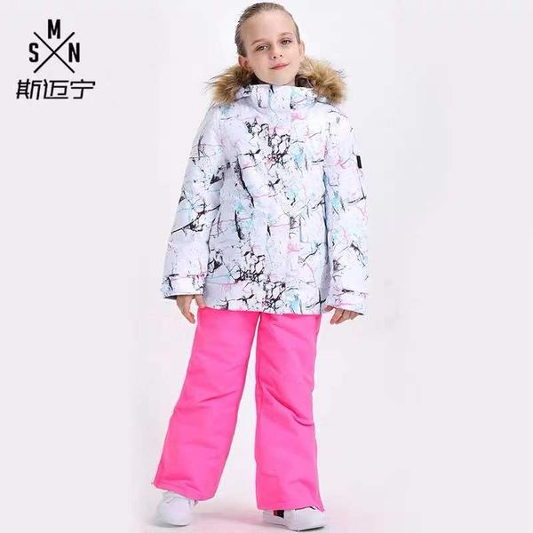 

skiing jackets smn kids ski suit girls clothing trouser windproof waterproof outdoor sport wear child fur hooded jacket pant breathable