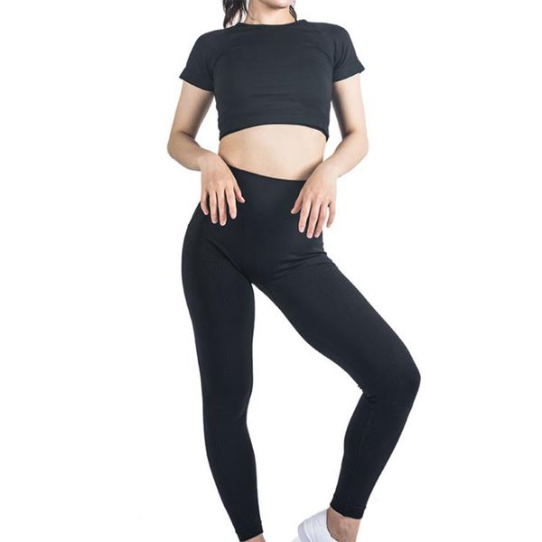 

yoga outfits women short sleeve set 2 piece vital seamless sport suit gym clothes fitness crop shirt high waist sportswear, White;red