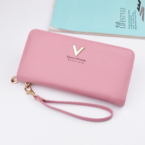 

pink wallet ladies handbag long zipper clutch bag new lychee pattern ladies paper money clip factory direct sales 316