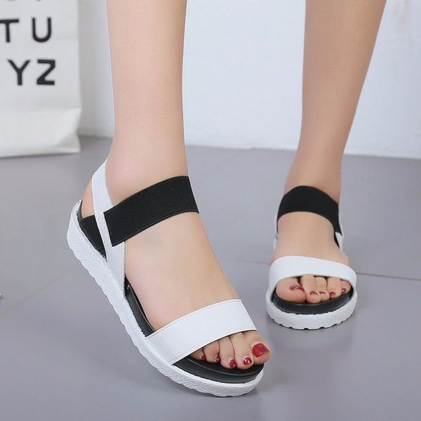 

women shoes ladies sandals girls comfortable ankle hollow round toe sandals soft sole flat belt buckle shoes sandalia feminina, Black