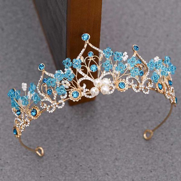 

npason blue rhinestone beads pearl girls princess tiaras and crowns headpiece bridal tiara hair crown wedding hair accessories, Golden;silver