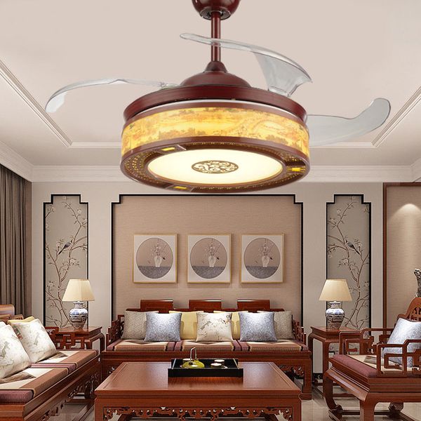 

42 inch led classical chandelier fan lamp living room modern ceiling short short base fan with remote control