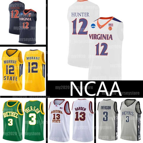 

ncaa 12 de andre hunter jerseys virginia cavalier college allen 3 iverson 13 harden lebron 23 james bethel high school ja morant basketball, Black