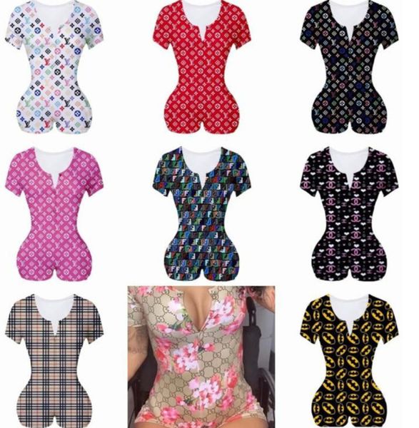 

women jumpsuits nightwear playsuit workout button skinny print short sleeve v-neck short onesies women plus size rompers l688, White
