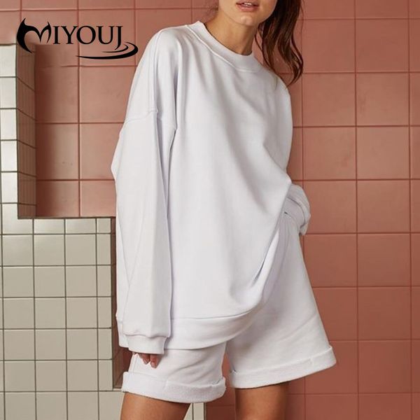 

miyouj black sweatshirts two piece set casual autumn winter shorts loose women's fitness 2020 clothes women sweatshirt