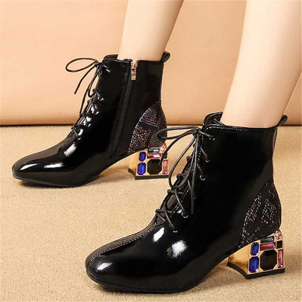 

2020 fashion women ankle boot lace up side zipper wear-resistant non-slip women boot autumn winter comfortable breathable, Black