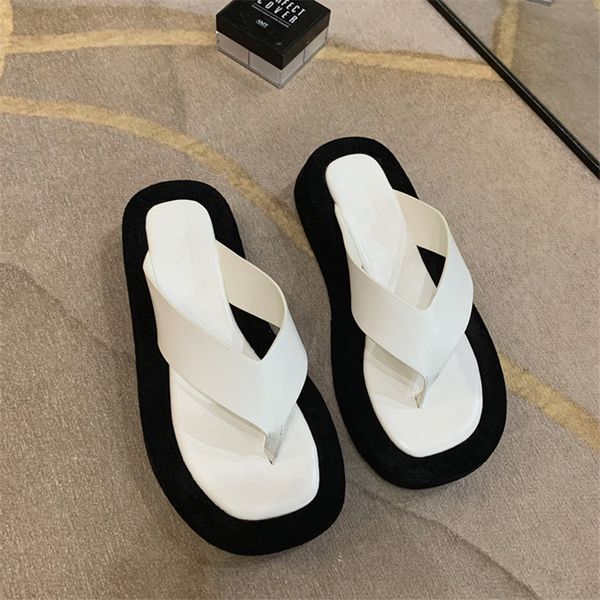 

new summer sandals women's popular clip foot thick bottom flip flop women's fashion wear flat bottom beach shoes, Black