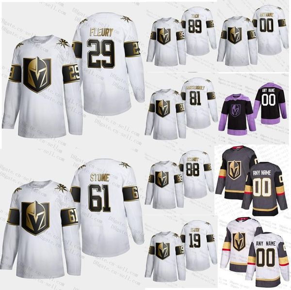 

customize 2020 golden edition hockey jersey 61 mark stone vegas strong golden knights 29 fleury 18 neal 71 karlsson 88 schmidt marchessault, Black;red