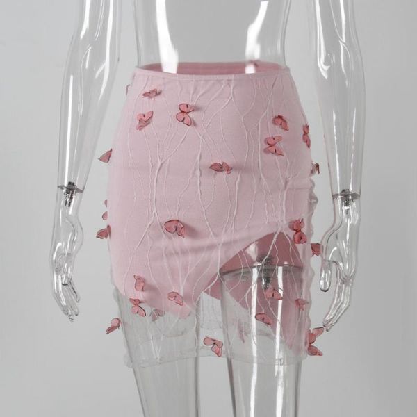 

kgfigu 2020 new arrival butterfly textured lace asymmetrical high waist women comfortable fabric women skirt, Black