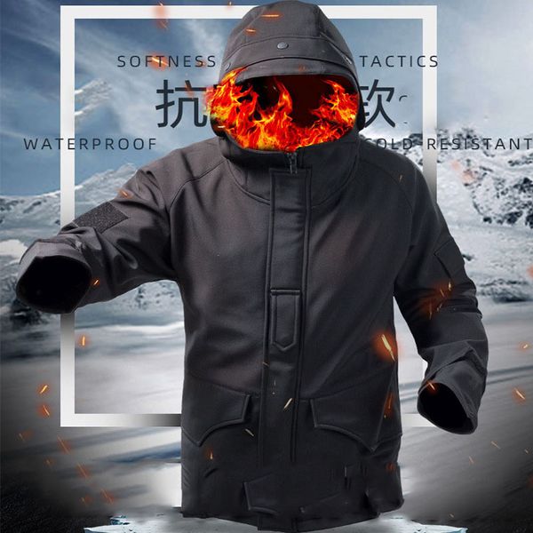 

outdoor jackets&hoodies men winter tactical g8jacket waterproof plus velvet thermal warm coat windbreaker climbing hiking hooded jacket, Blue;black