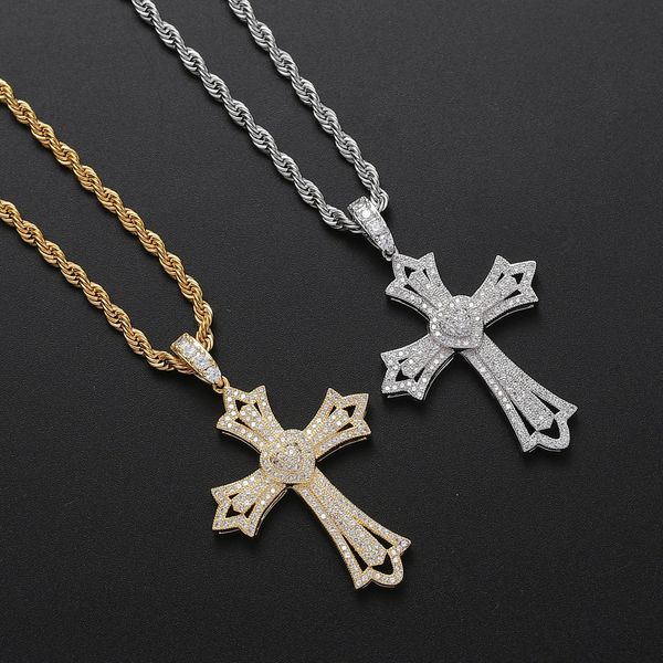 

latest style cz zircon cubic zirconia cross necklace silver gold diamond hip hop cross pendant necklace