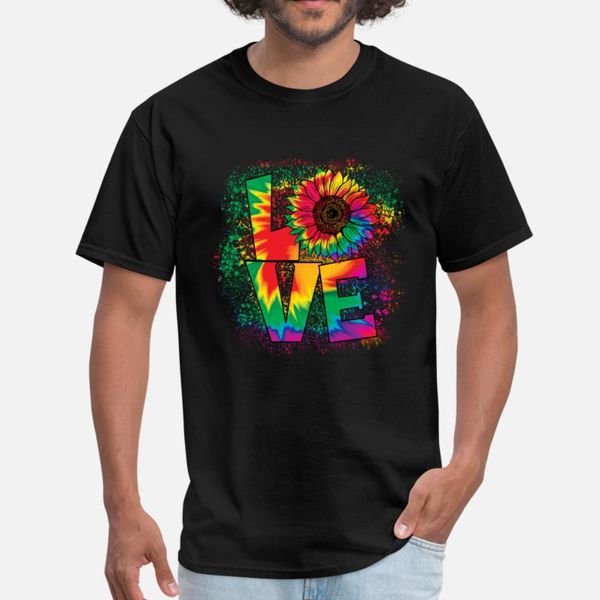 

tie dye love sunflower t shirt men create short sleeve o neck fit famous comfortable spring autumn standard shirt