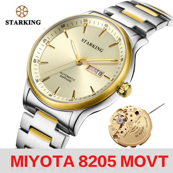 

starking men mechanical watch miyota 8205 movt automatic self-wind wristwatch for men's waterproof sapphire calendar watches new, Slivery;brown