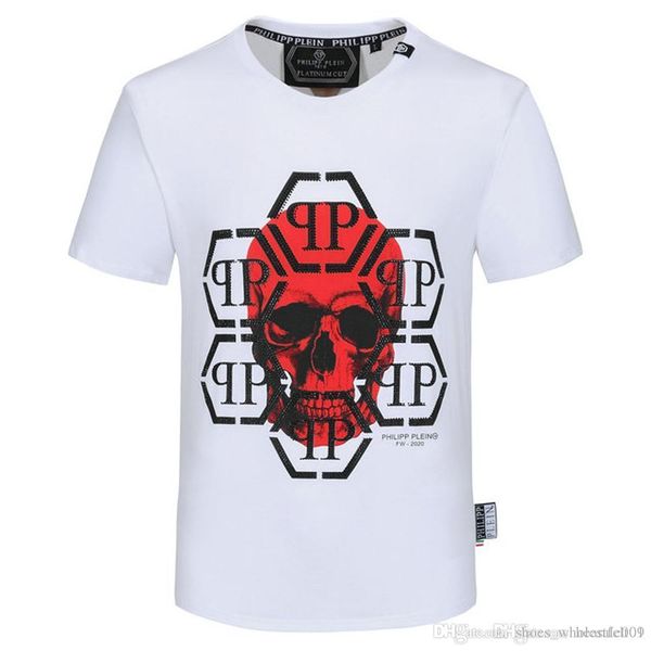 

philip plain brand mens designer t shirts firmata uomo fashion luxury designer t shirt summer homme mens skull tshirt tee 9438, White