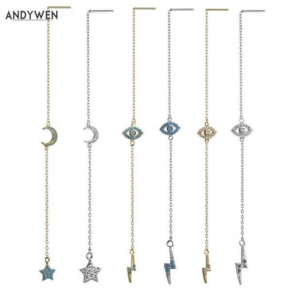 

andywen 925 sterling silver line thread earring long chains eye lighting charm earrings star moon women crystal cz jewelry