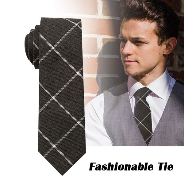 

men plaid necktie cotton jacquard skin-friendly breathable male neck tie h9, Black;gray