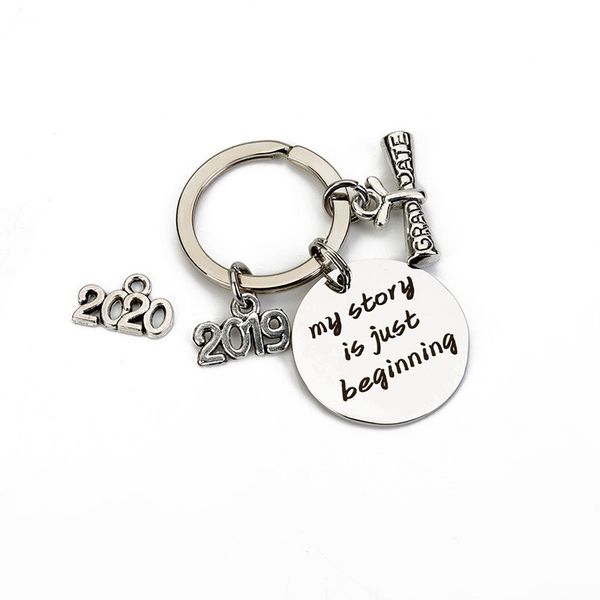 

new 2020 stainless steel graduation keychains creative my story is just beginning key chains graduate students gift, Silver