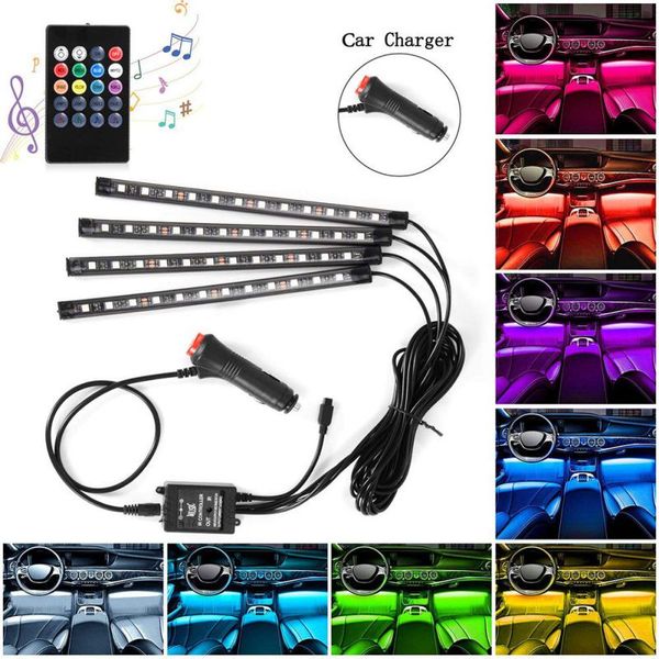 

7 color auto interior rgb colour 12 led strip light kit wireless music control