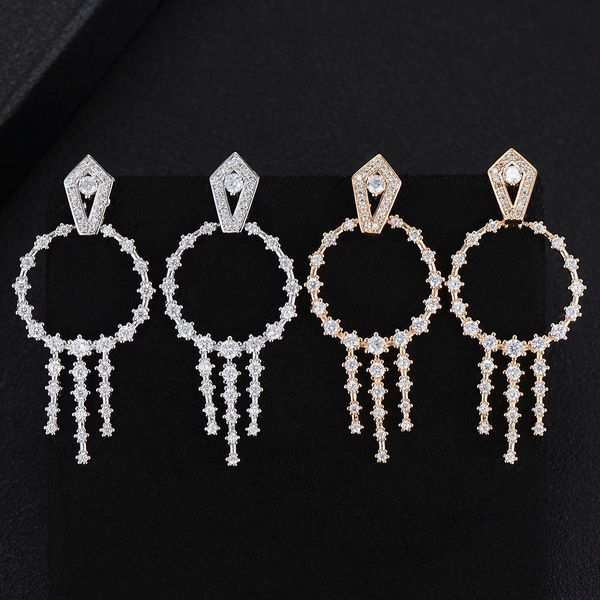 

larrauri trendy tassels cubic zirconia earring for wedding engagement dress up bridal dubai wedding earring fashion jewelry 2019, Silver
